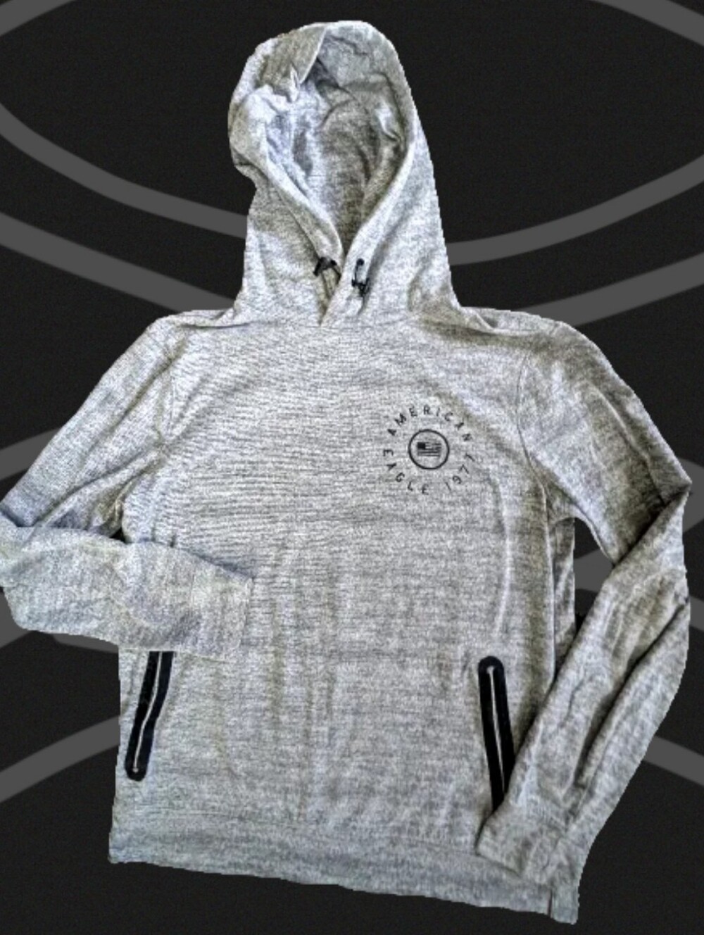 American Eagle Gray And Black Space Dye Hoodie Sweatshirt, Size Small